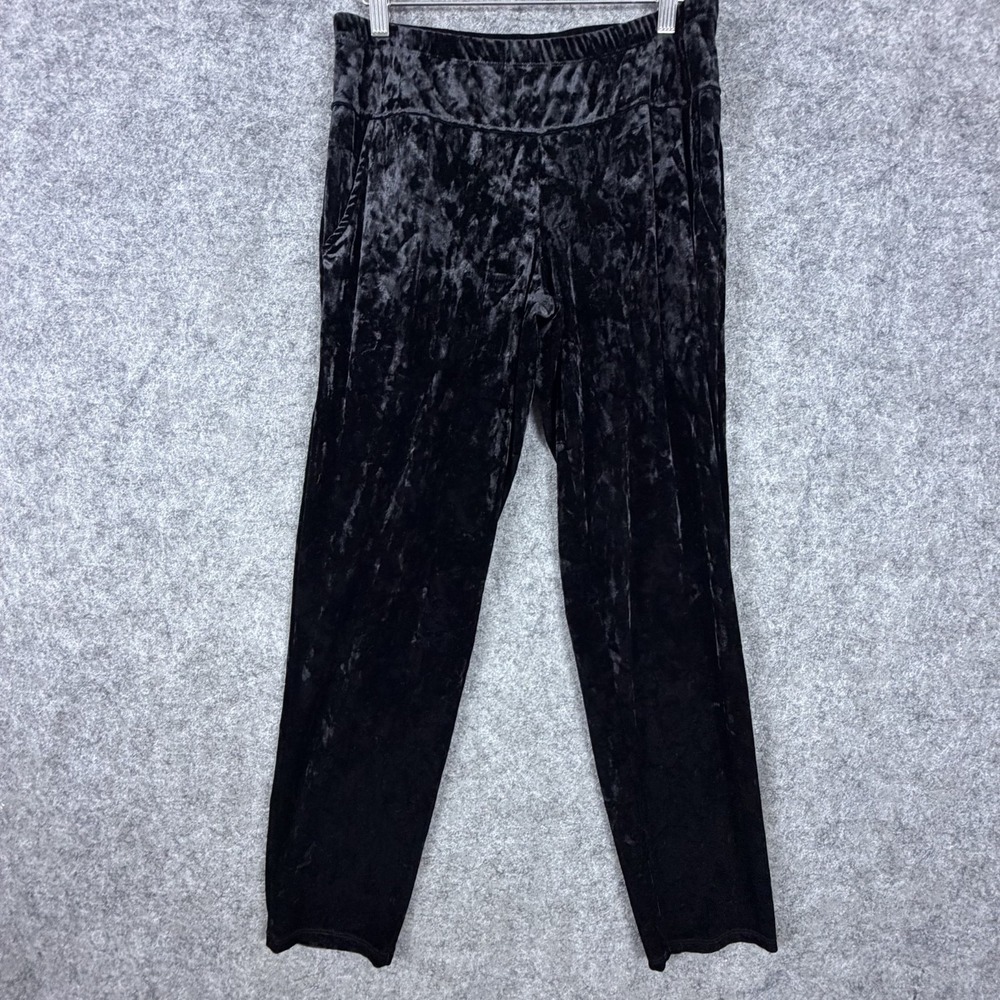 Final Touch Crushed Velvet Pants Womens Medium Black Elastic Waist Straight Leg
